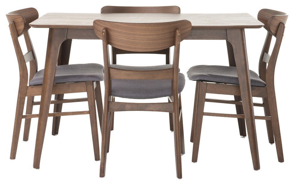 GDF Studio Mid-Century Modern 5 Piece Dining Set, Natural Walnut/Dark Gray