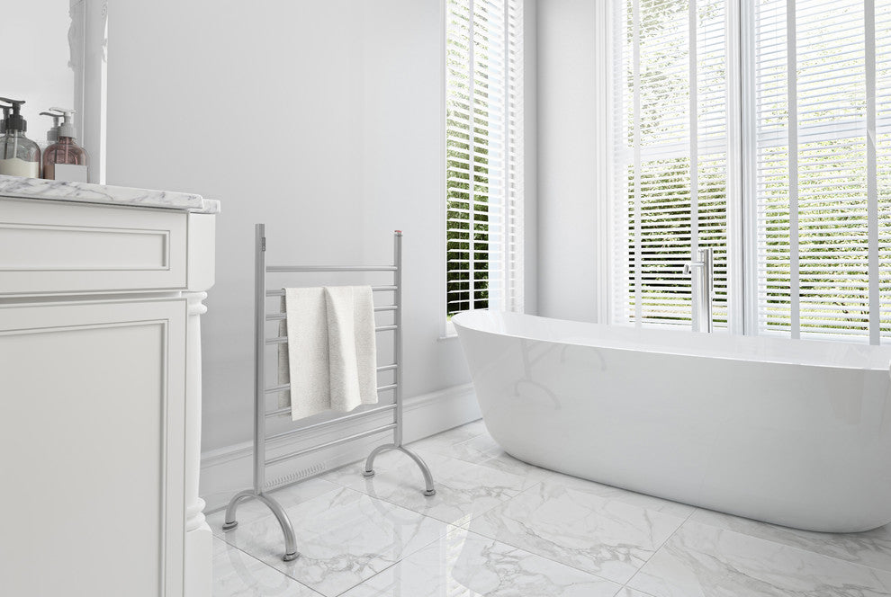 Ancona Essentia 8-Bar Floor Mounted Brushed Towel Warmer With On-Board Timer
