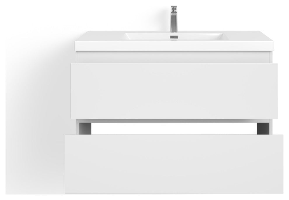 The Beacon Bathroom Vanity, Single Sink, 36", High Gloss White, Wall Mounted