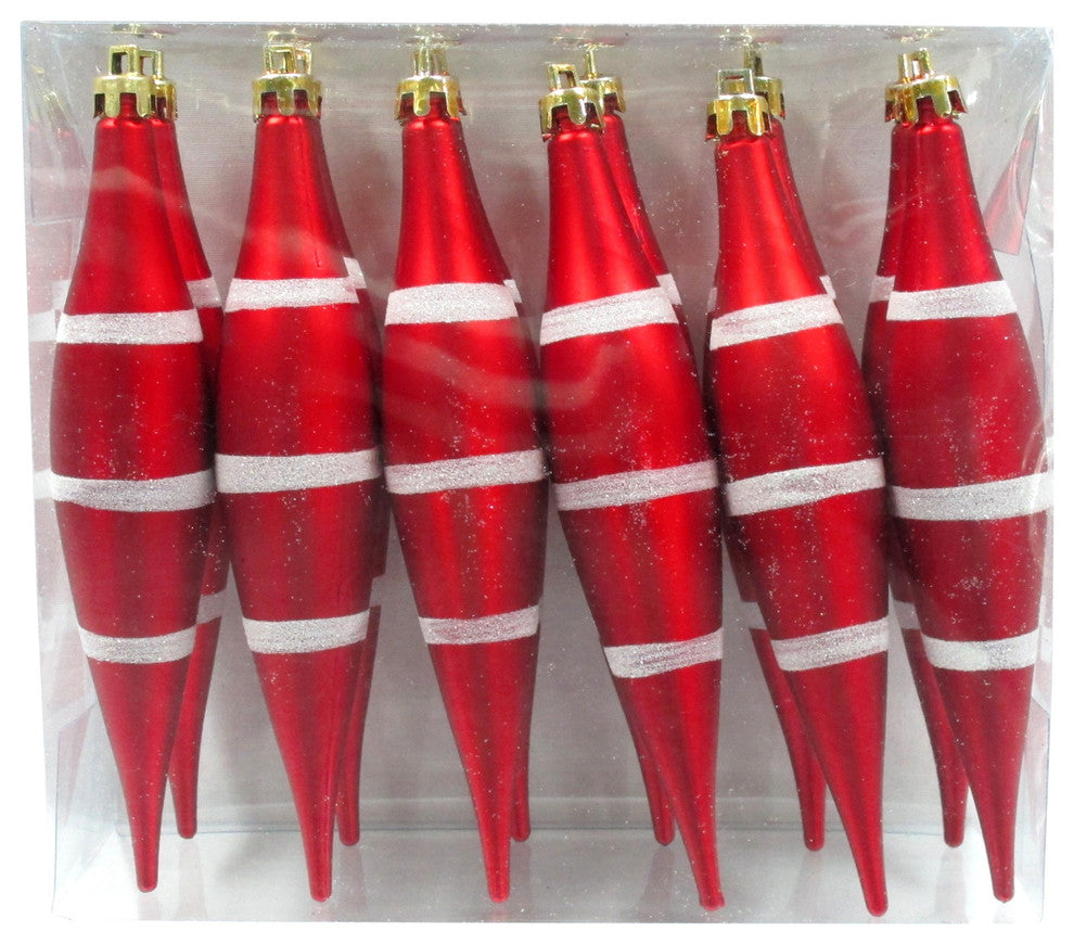 Red And White Finial Ornament With Line Design 12-Pack