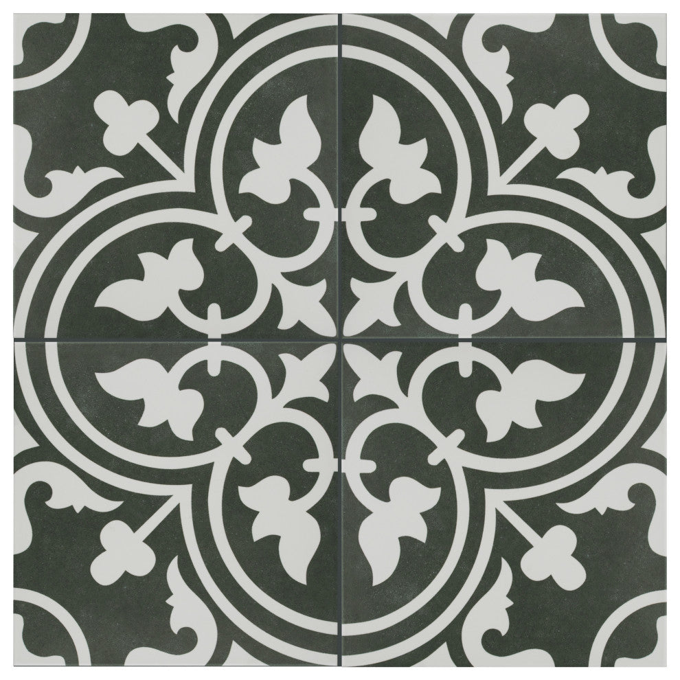 Arte Encaustic Porcelain Floor and Wall Tile, Black