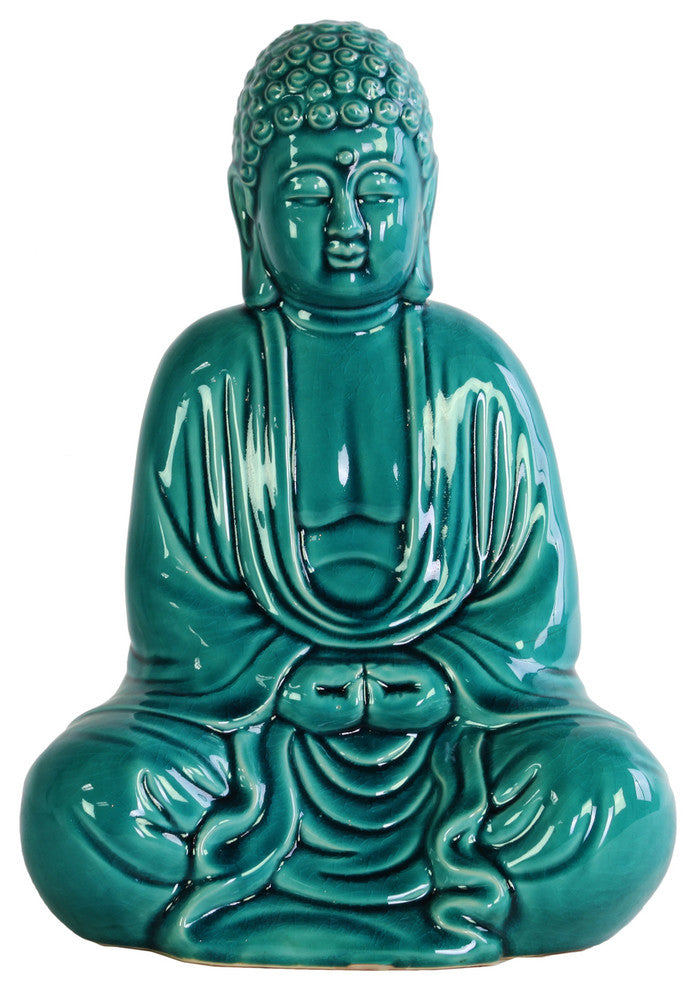 Ceramic Meditating Buddha Figurine, Turquoise
