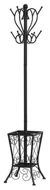 Coat Rack - 71"H / Black Metal With An Umbrella Holder