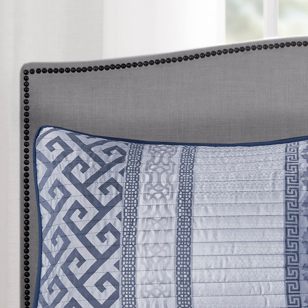 Madison Park Bennett 4 Piece Jacquard Quilt Set With Throw Pillow, Navy