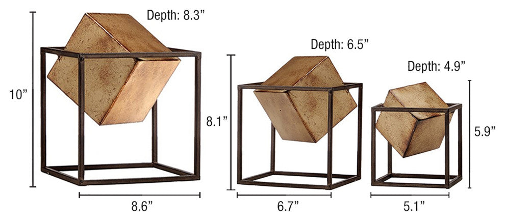 Madison Park Quad Gold Cubes 3-piece Tabletop Decor Set