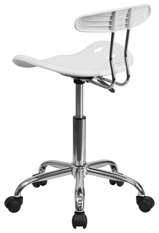 Vibrant White and Chrome Swivel Task Chair With Tractor Seat
