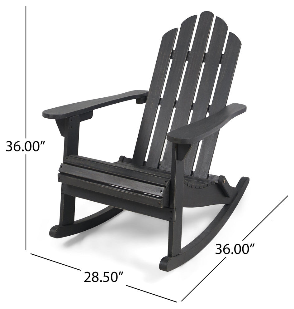GDF Studio Cara Outdoor Adirondack Acacia Wood Rocking Chair, Dark Gray Finish