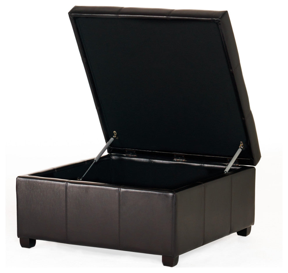 GDF Studio Carlyle Fabric Storage Ottoman, Espresso Leather
