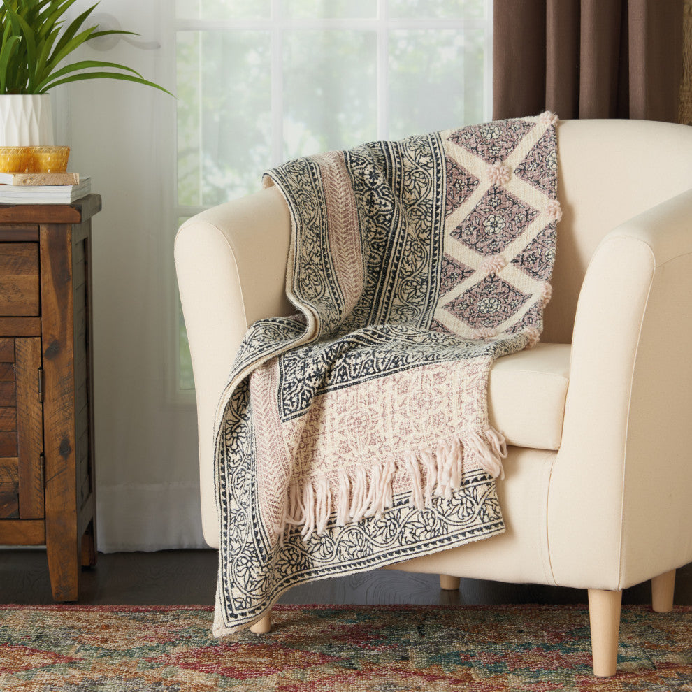 Nourison Home 50"x60" Mina Victory Throw Stonewash Throw Natural Throw Blanket