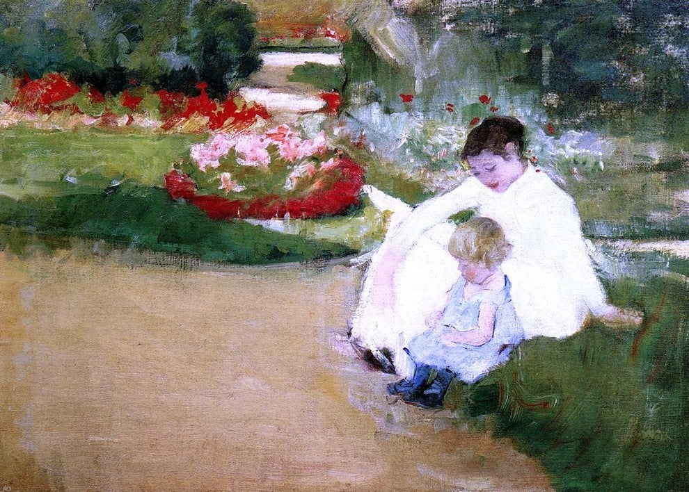 Mary Cassatt Woman and Child Seated in a Garden Premium Canvas Print