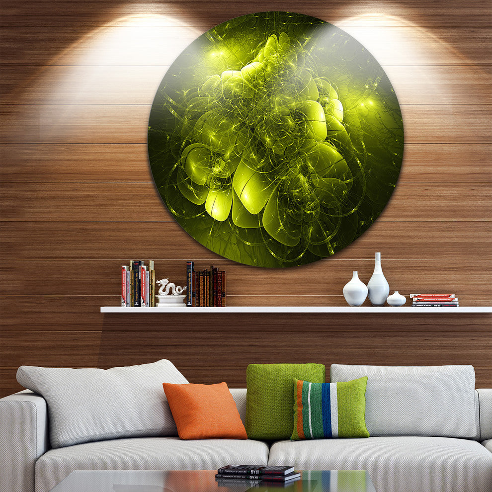Alien Mystical Flower Yellow, Floral Digital Art Round Wall Art, 11"