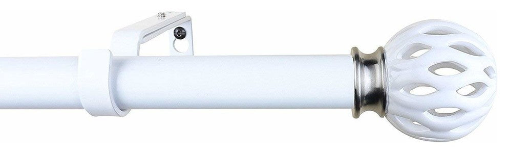 1" Kingsley Curtain Rod, 28"-48", White Ceramic Finial