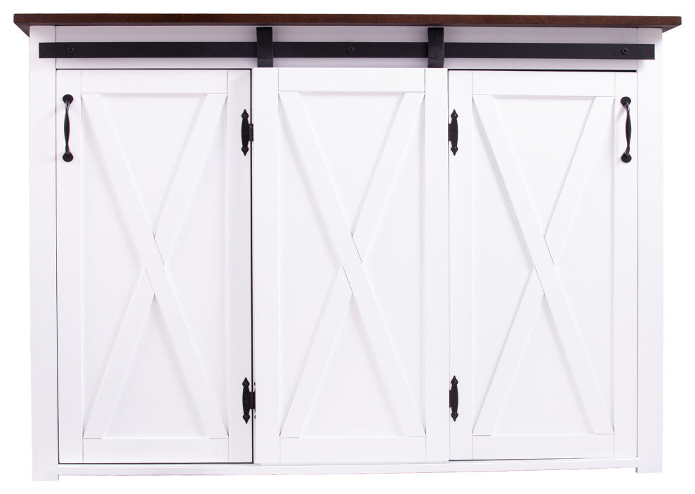 Lenton Barn-Door Kitchen Island, Dark Brown and White