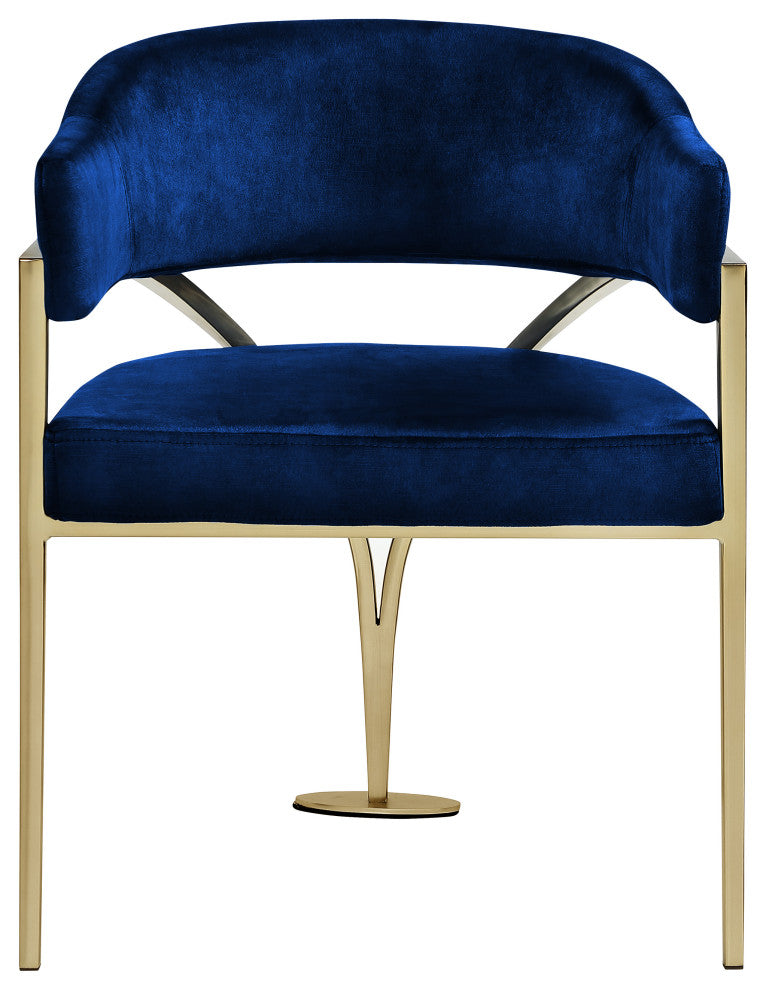 Madelyn Upholstered Dining Chair, Set of 2, Navy, Velvet, Gold Finish