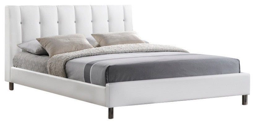 Vino White Modern Bed With Upholstered Headboard, Full Size