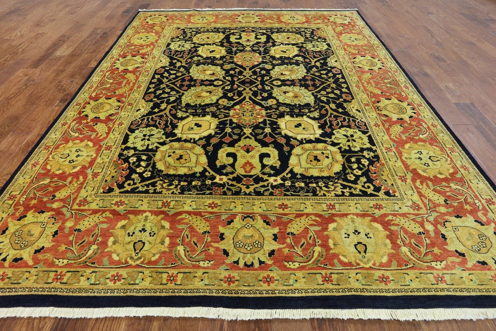 8'x10' Peshawar Navy Blue Oriental Hand Knotted Rug, W2528