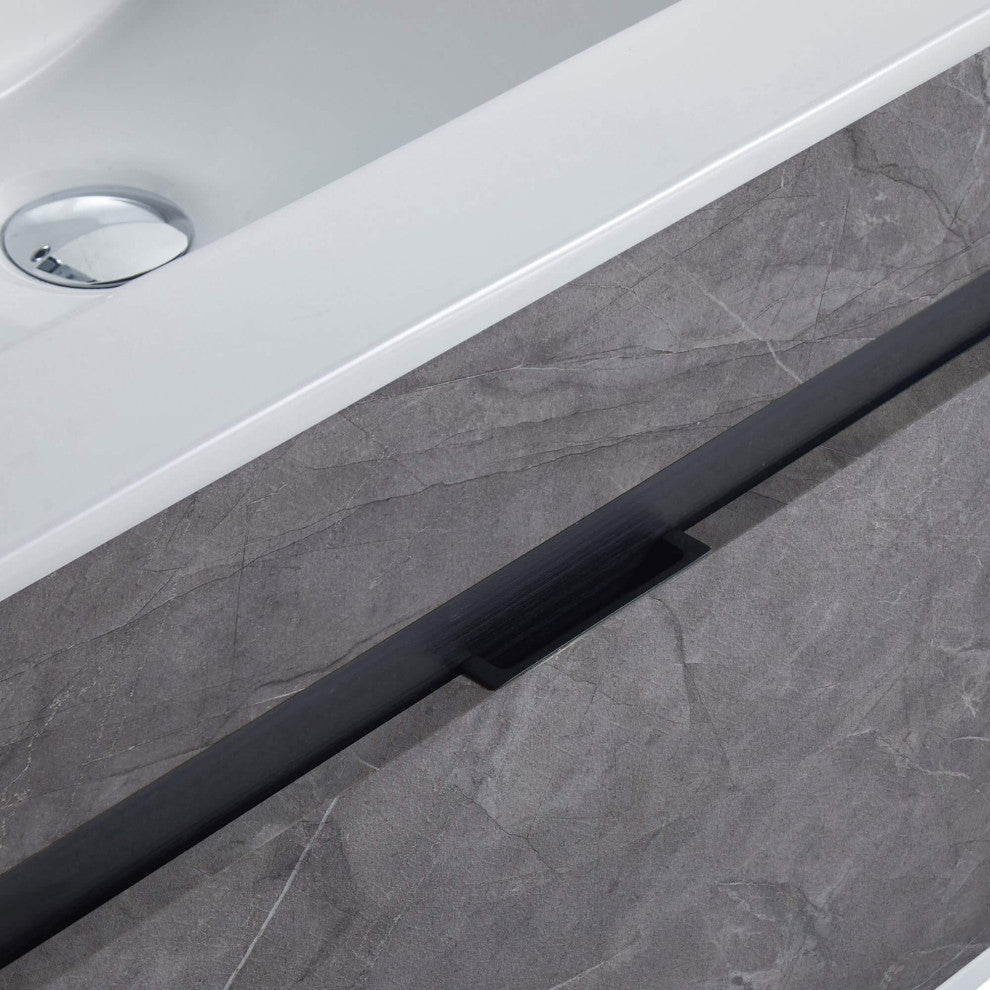 Alpine Wall Mount Bathroom Vanity and Sink, Slate Gray Marble, 24"