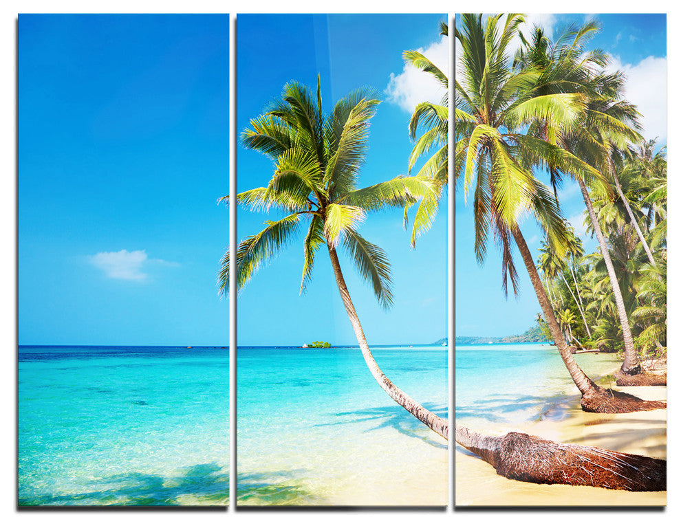 "Tropical Beach" Photography Glossy Metal Wall Art, 3 Panels, 36"x28"