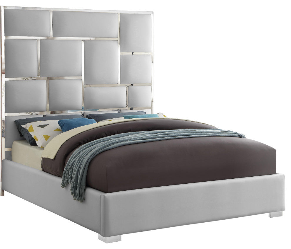 Milan Faux Leather Bed, White, Queen