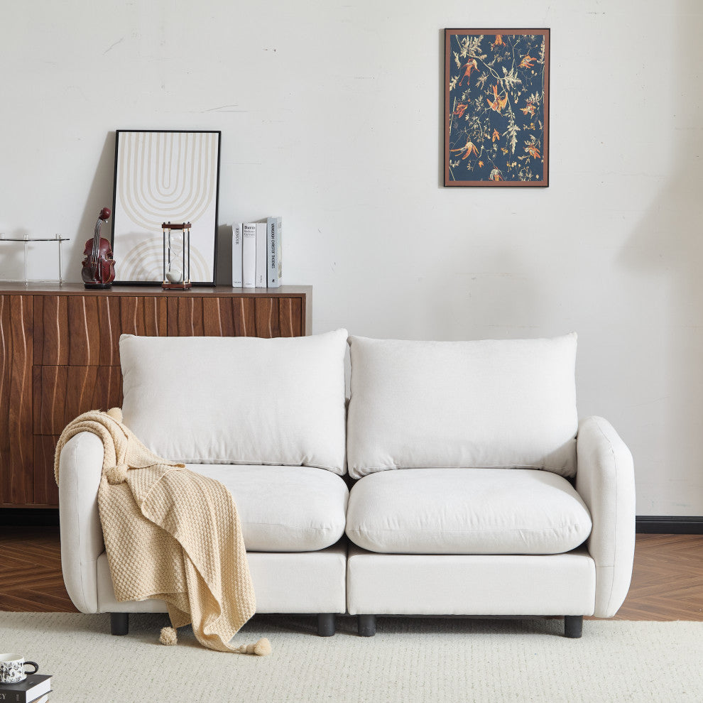 GDF Studio Upholstered Modular Sectional Sofa Set, White Sand, 2 Seater