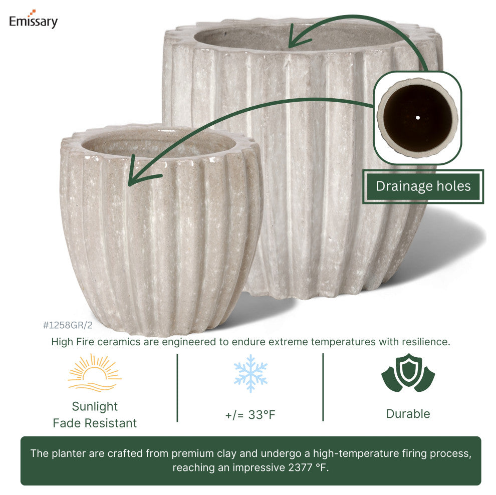 Gray Tall Round Ridge Pot