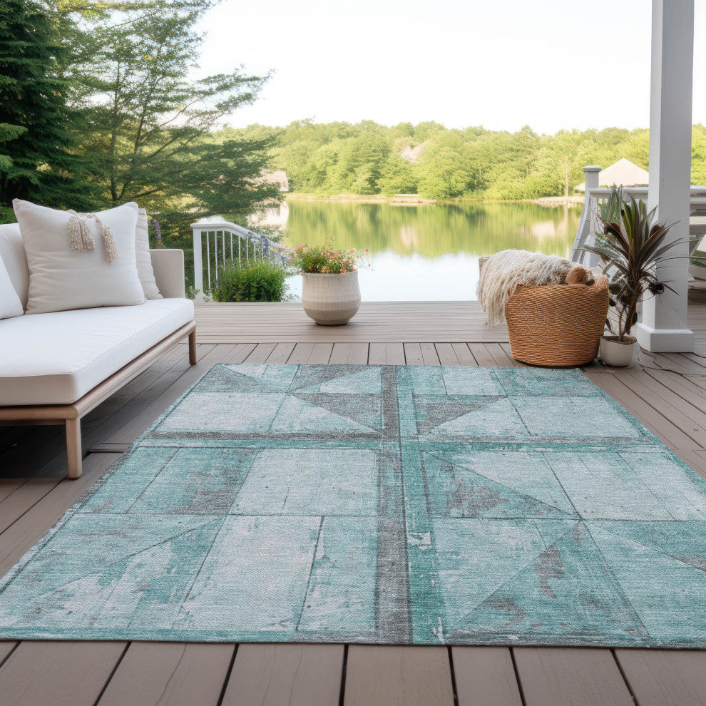 Machine Washable Indoor/Outdoor Chantille ACN1875 Teal 3' x 5' Rug