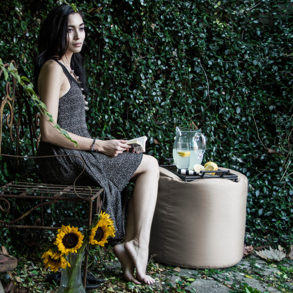 Spring Outdoor Patio Bean Bag Pouf, Pearl