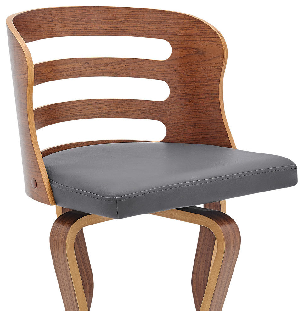 Verne 26" Swivel Gray Faux Leather and Walnut Wood Bar Stool