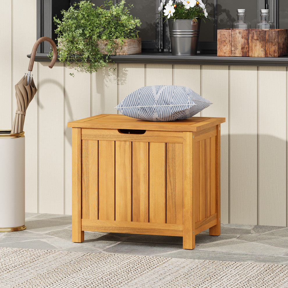 Travis Outdoor 30 Gallon Wood Storage Deck Box With Louvered Paneling, Teak