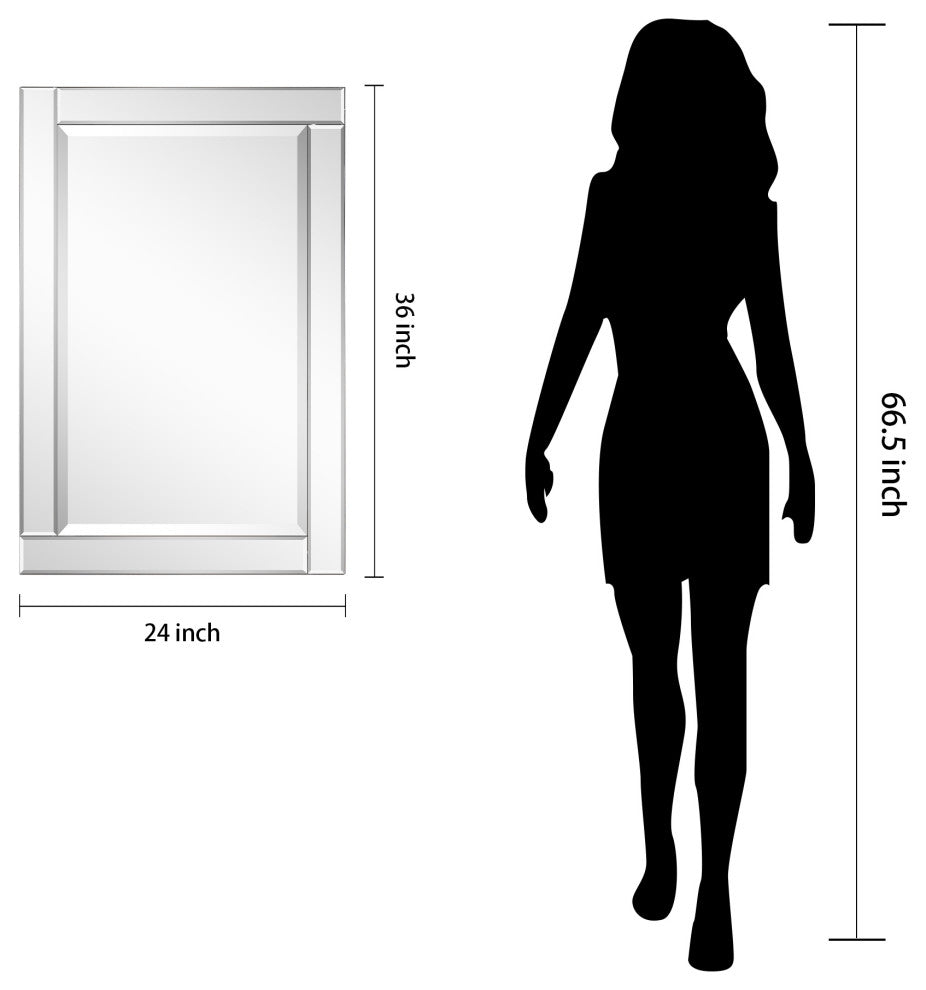 Modern Beveled Wall Mirror, 36"x24"