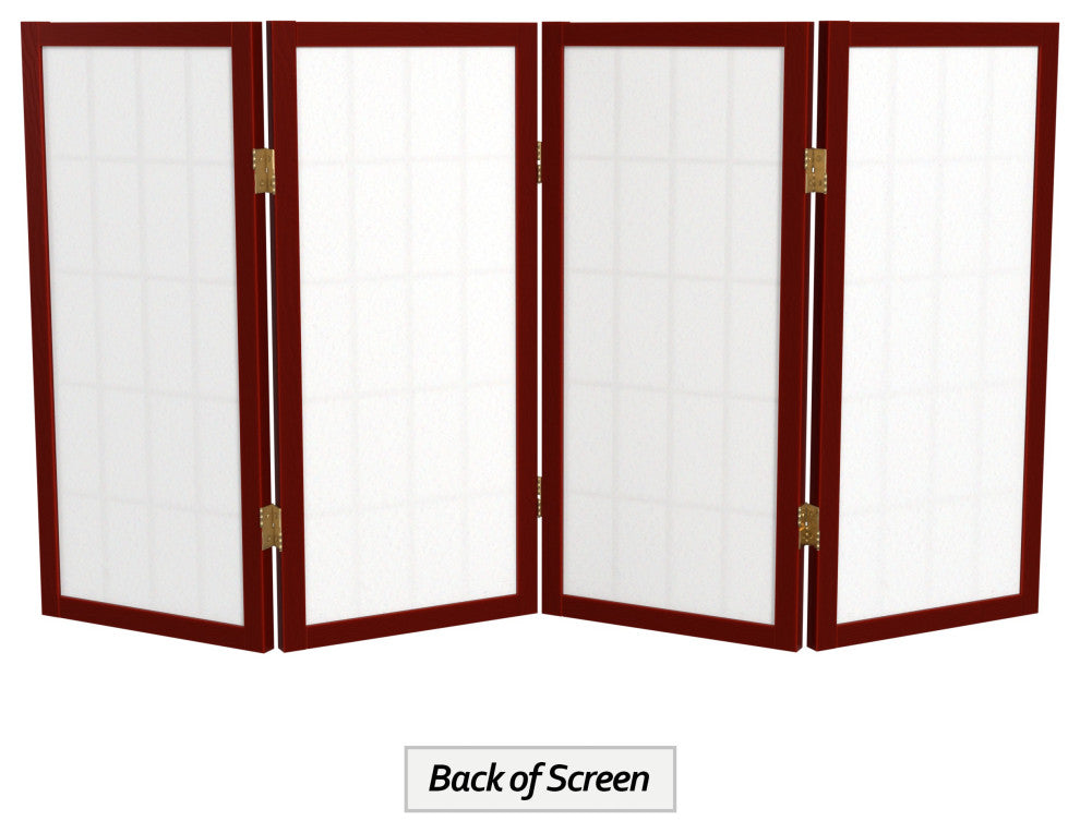 2' Tall Desktop Window Pane Shoji Screen, Rosewood, 4 Panels
