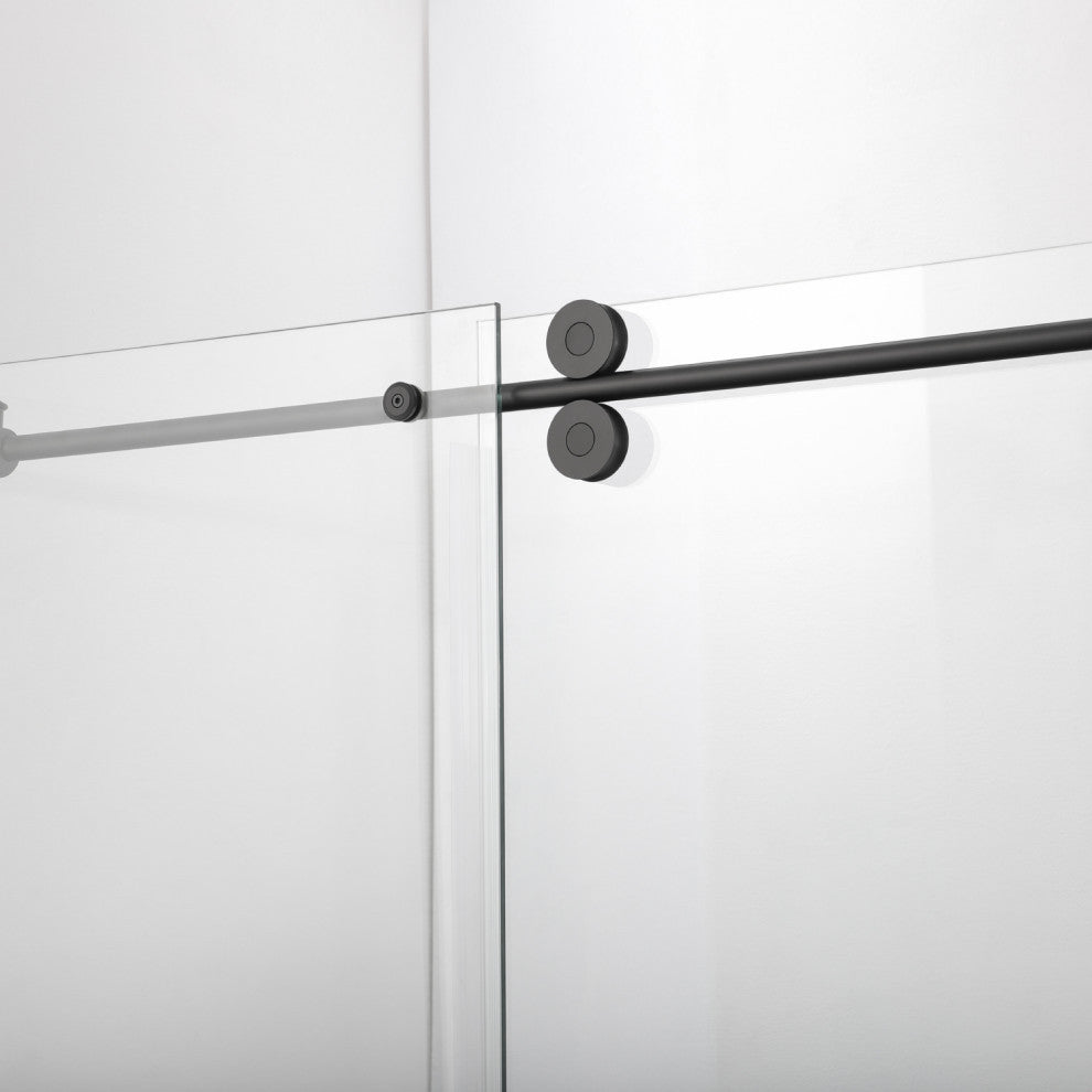 Villena Single Sliding Frameless Shower Door, Matte Black, 68"