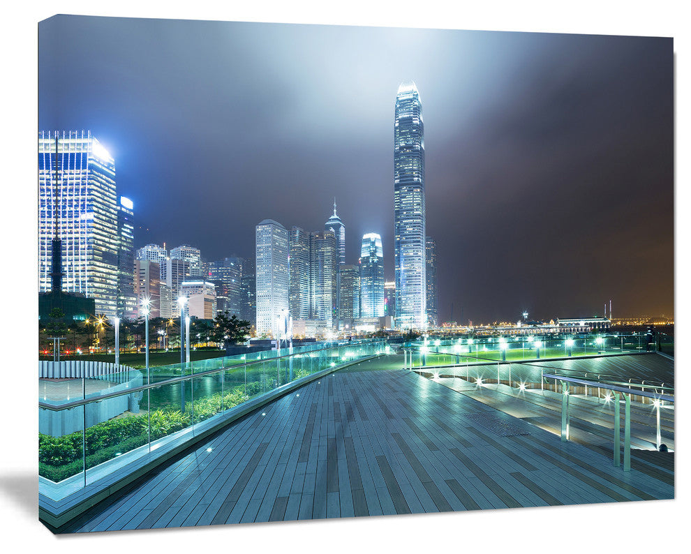 Night Pathway in Modern City, Large Cityscape Art Print on Canvas, 40"x30"