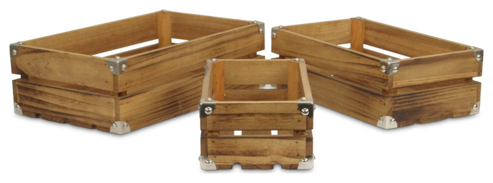 Rustic Farmstead Dark Brown Studded Wood Crate Set
