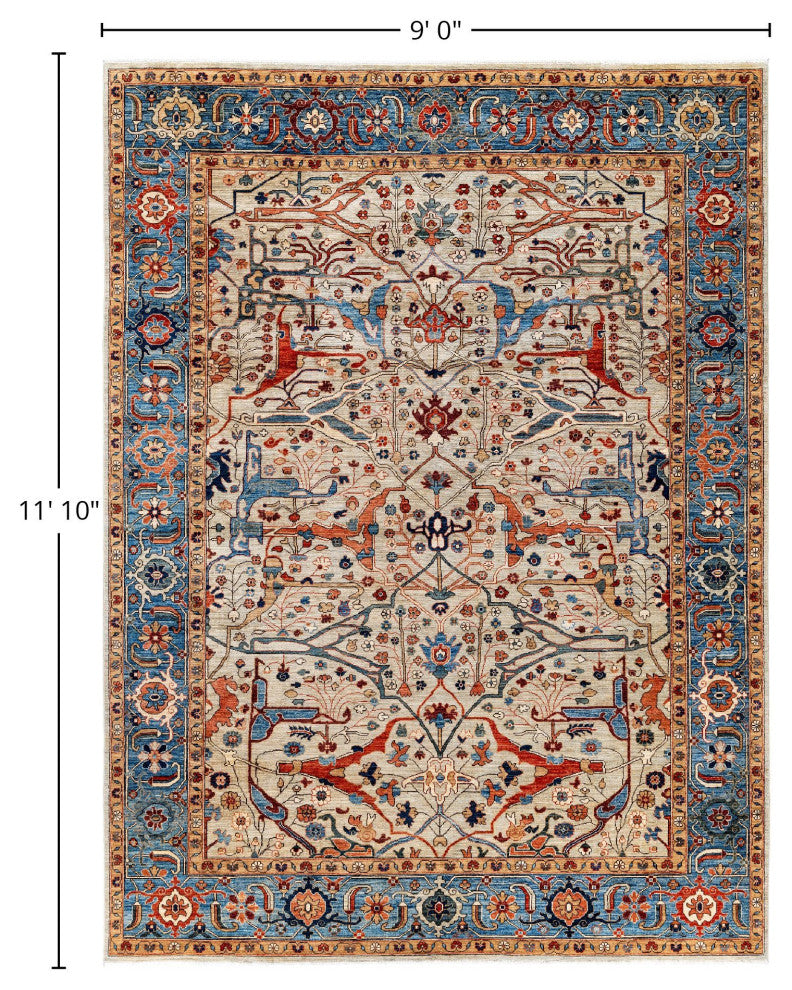 Serapi One-of-a-Kind Hand-Knotted Area Rug Ivory, 9'0" x 11'10"