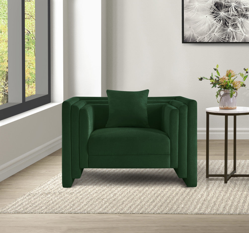 Everett Upholstered Chair, Green, Chenille Fabric