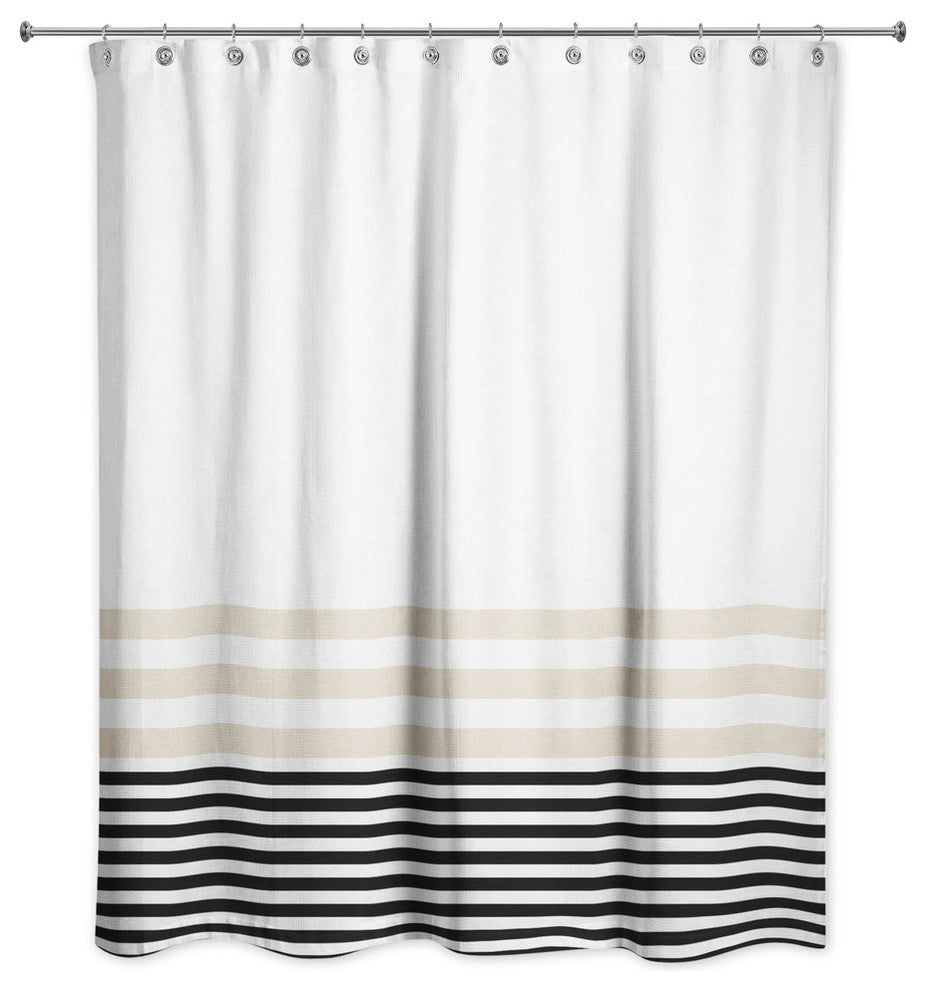 Beige and Black Stripes 71x74 Shower Curtain