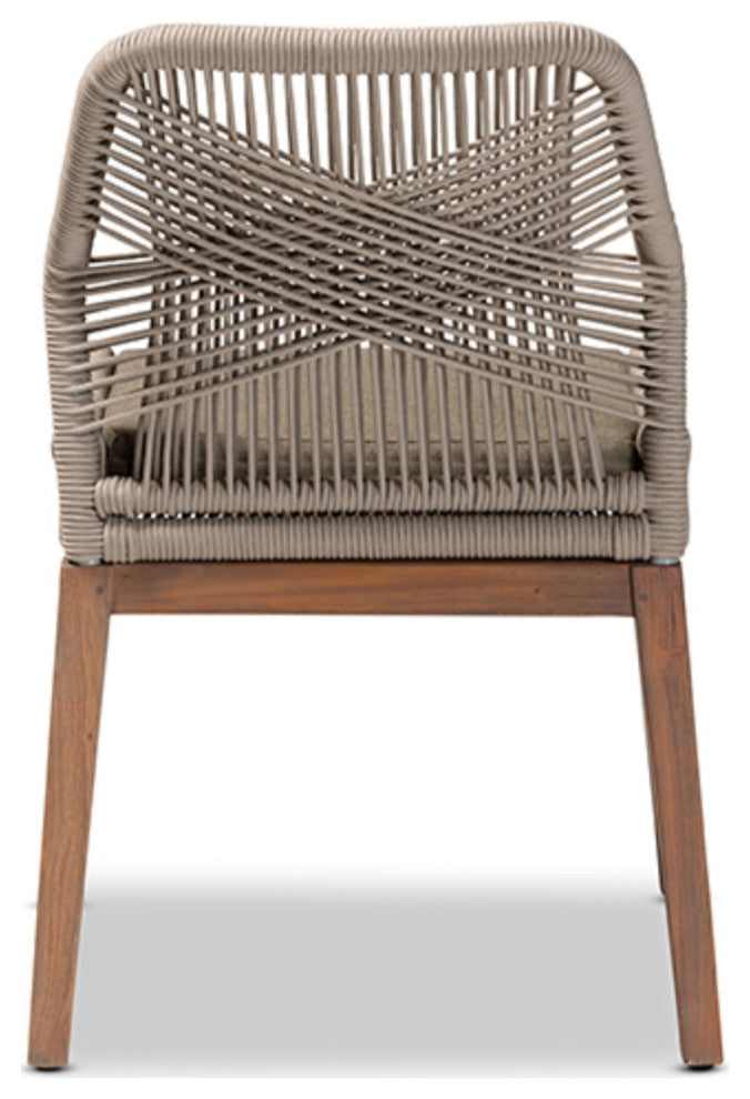 Jennifer Mid-Century Transitional Gray Woven Rope Mahogany Dining Side Chair