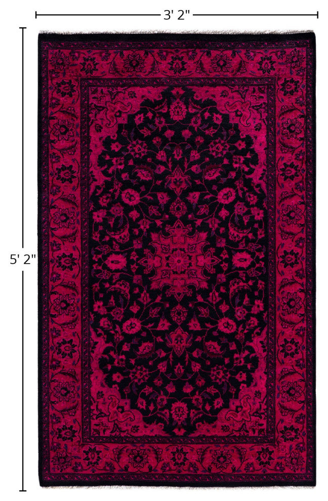 Overdyed One-of-a-Kind Hand-Knotted Area Rug Black, 3' 2" x 5' 2"