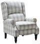 Modern Push-Back Plaid Recliner with Rolled Armrest, Plaid Gray