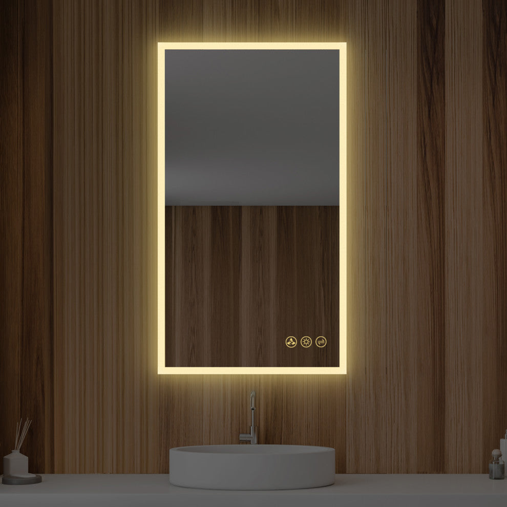 Fogless, Dimmable, Color Temperature Adjustable LED Mirror, 21x36