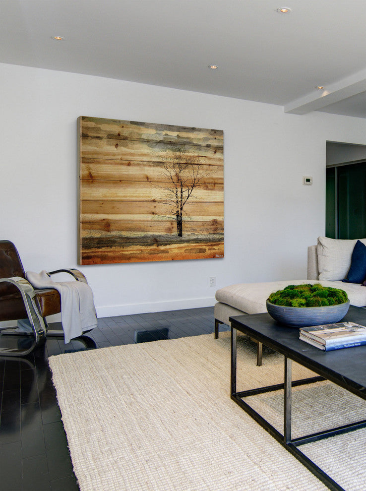 "Tree Stands Alone" Print on Natural Pine Wood, 32"x32"