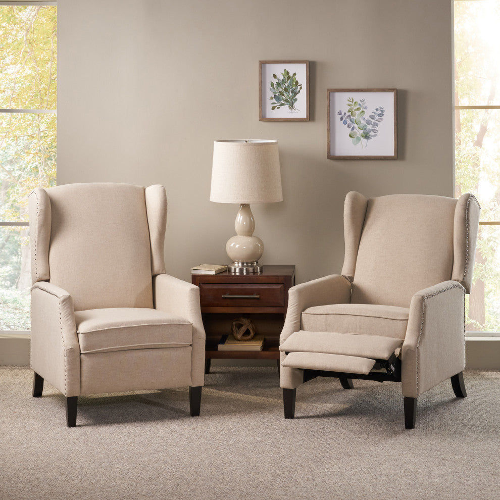 GDF Studio Corbin Fabric Recliner, Set of 2, Wheat and Dark Brown