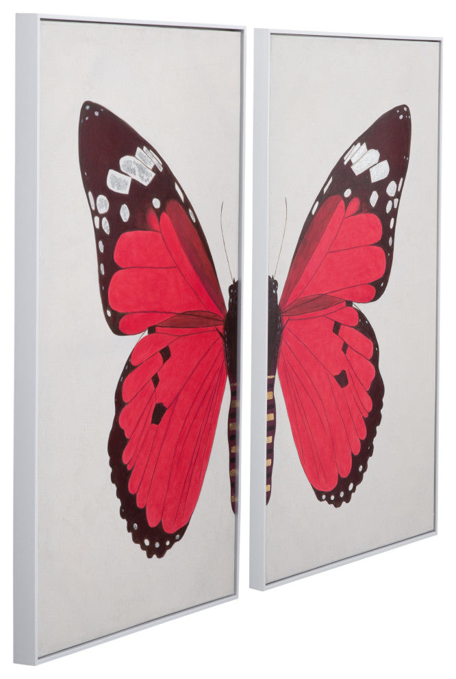 Butterfly Framed Canvas Set of 2 Red