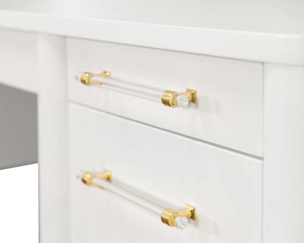 Contemporary Half-Pedestal Desk, Office Desk, Accent Desk, White