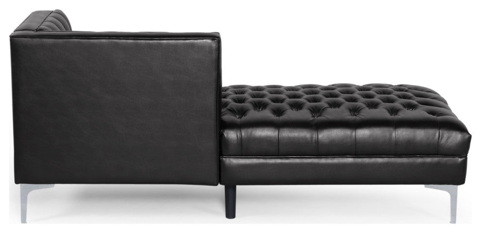 Bluffton Contemporary Tufted One Armed Chaise Lounge, Midnight + Silver