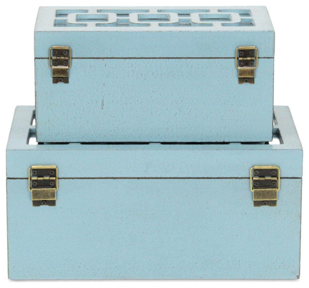 Distressed Mirror Keepsake Boxes, Black, Set of 2, Blue