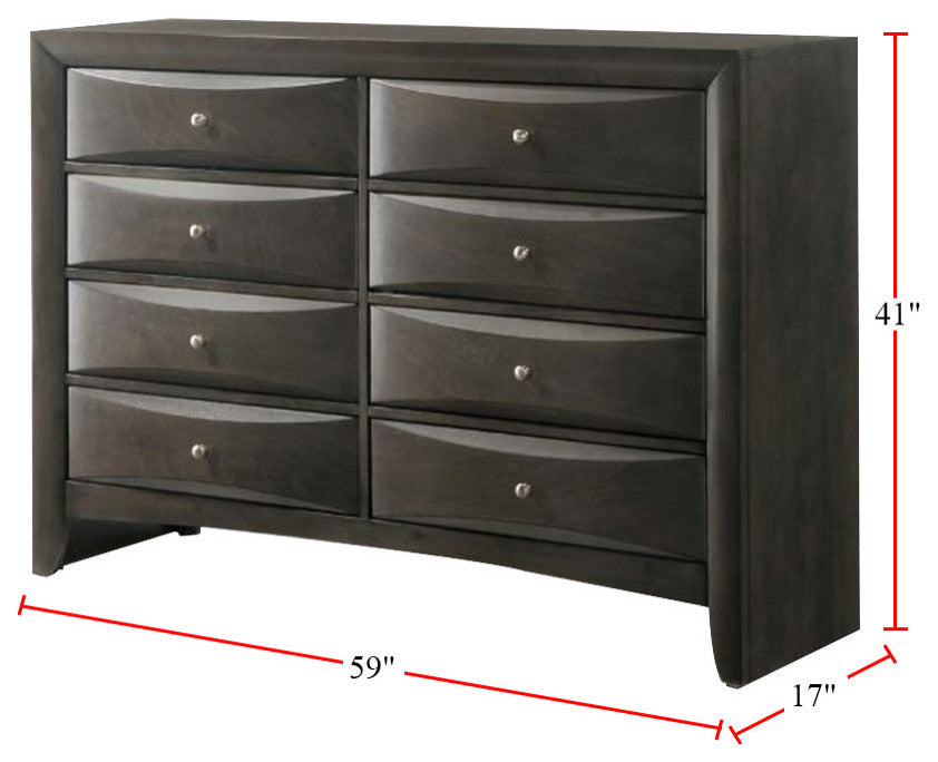 Wooden Dresser with 8 Drawers, Gray Oak