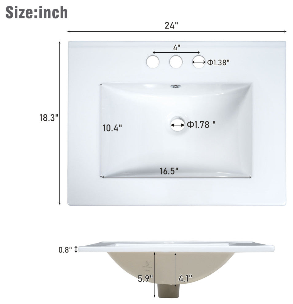 24 Inch Vintage Style Small Bathroom Vanity Combo with Ceramic Sink