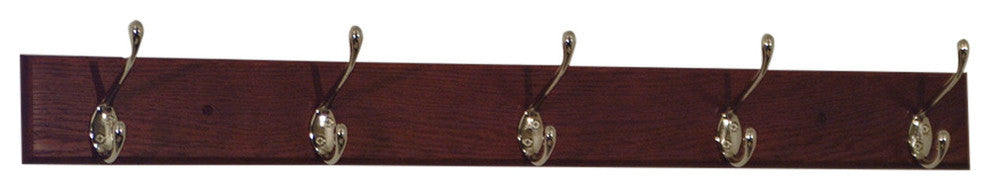 5 Hook Coat Rack, Light Oak, Mahogany/Nickel